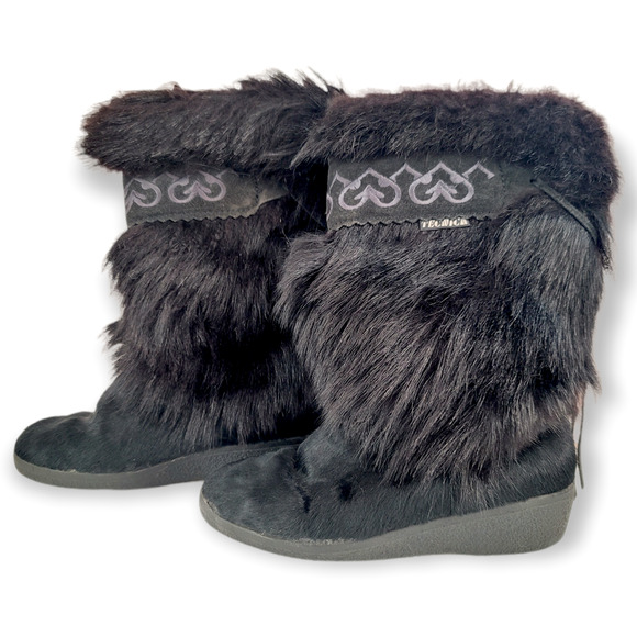 Vintage Tecnica Apres Italian Black Fur Mid-Calf Ski Boots Size 6.5 US (37 EU)